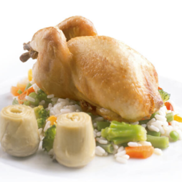 Roasted quail with vegetables